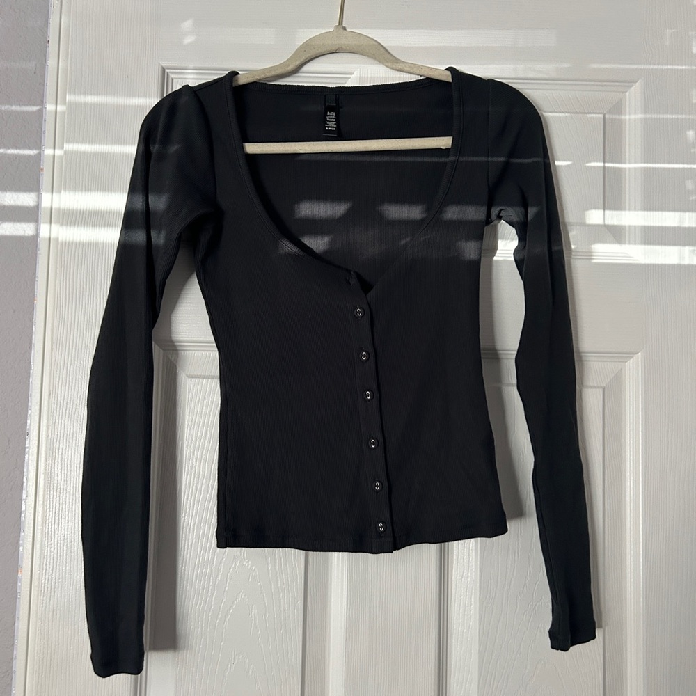 SKIMS Black Long Sleeve Cotton Top SIZE Small